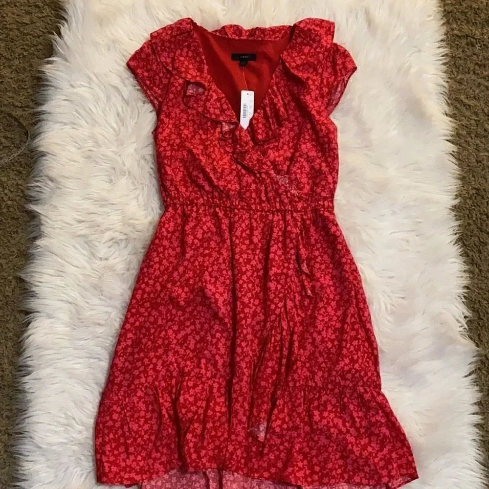 J. Crew | V-neck Ruffle Dress in Tossed Bouquet Print NWT | 0